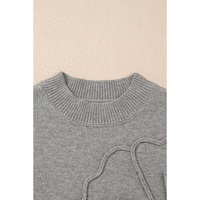 High Flower Pattern Ribbed Trim Short Sleeve Boxy Sweater - XL thumbnail