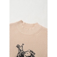 Oatmeal HOWDY Rodeo Cowboy Graphic High Neck Short Sleeve Sweater - M thumbnail