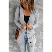 Gray Front Pocket and Buttons Closure Cardigan - M thumbnail