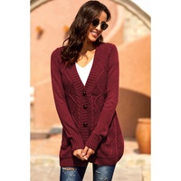 Burgundy Front Pocket and Buttons Closure Cardigan - 2XL thumbnail