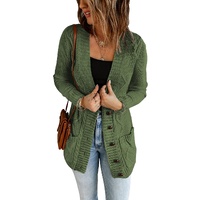 Green Front Pocket and Buttons Closure Cardigan - 2XL thumbnail