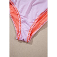 Fresh Salmon Contrast Trim Ruffled Peplum Top Tankini Swimsuit - M thumbnail