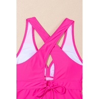 Rose V Neck Ruffled Hem Floral Bottom Tankini Set - L thumbnail