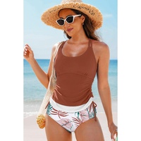 Mineral Red Drawstring Tummy Control Mix-and-match 2pcs Tankini Swimsuit - 2XL thumbnail