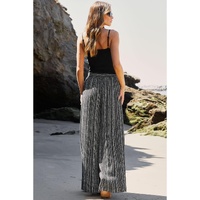 Black Printed Striped Printed Slit Wide Leg High Waist Pants - L thumbnail