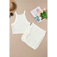 White Hollowed Crochet Cropped 2 Piece Beach Dress - M thumbnail