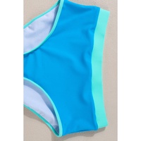 Blue Contrast Trim Crisscross Back High Waisted Bikini - M thumbnail