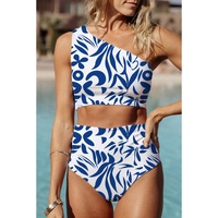 Blue Printed One-shoulder High Waisted Bikini - XL thumbnail
