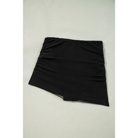 Black Pleated Mesh One Shoulder Bikini Top and Skirts Set - L thumbnail