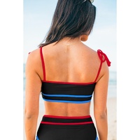 Black Triple Color Trimmed High Waist Bikini Set - 2XL thumbnail