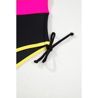 Black Color Block Drawstring Side V Neck High Waist Bikini Set - S thumbnail