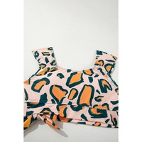 Green Leopard Print U Neck Knotted High Waist Bikini Set - S thumbnail