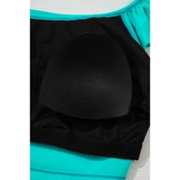 Sea Green Solid Ruffled Square Neck Swim Top and Floral Shorts Bikini Set - L thumbnail