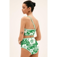 Green Floral Print One Shoulder High Waist Bikini Set - L thumbnail
