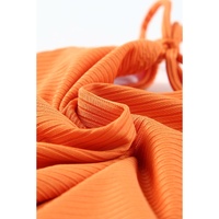 Orange Adjustable Straps Ribbed Knit One Piece Swimsuit - M thumbnail