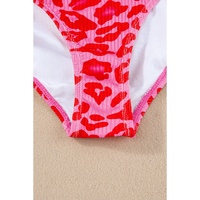 Leopard Orange Adjustable Straps Ribbed Knit One Piece Swimsuit - XL thumbnail