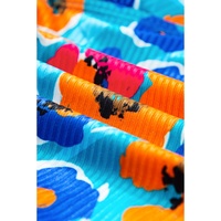 Sky Blue Orange Adjustable Straps Ribbed Knit One Piece Swimsuit - M thumbnail