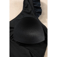 Black Ruffled Trim Ruched One Piece Bathing Suit - XL thumbnail