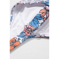 Pink Drawstring Ruched Floral Swim Dress - S thumbnail