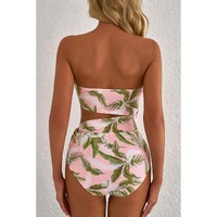 Pink Tropical Asymmetric Cut out Halter Backless One Piece Swimwear - 2XL thumbnail