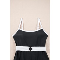 Black Contrast Trim Two Tone Belted One Piece Swimsuit - XL thumbnail