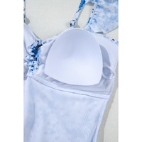 Blue Floral Ruffled Strap Lace-up Hollow Out One Piece Swimsuit - M thumbnail