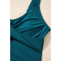 Sea Green Adjustable Straps Cutout Ruched Knot Slit One Piece Swim Dress - L thumbnail