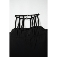 Black Sleeveless Strappy Halter Neck Sexy One Piece Swimsuit - S thumbnail