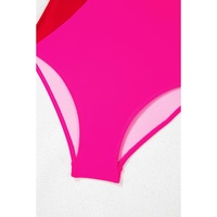 Rose Red Knotted One Shoulder Two Tones Backless One Piece Swimsuit - XL thumbnail