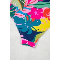 Green Tropical Print V Neck Tied Backless One Piece Swimsuit - S thumbnail