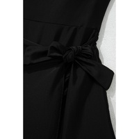 Black Side Tied Waist Square Neck Adjustable Straps A-line One Piece Swim Dress - M thumbnail