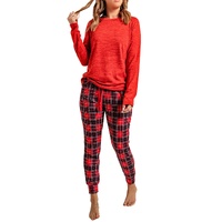 Solid Long Sleeve Top and Plaid Pants Loungewear - L thumbnail