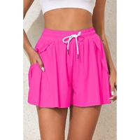 Rose Red Drawstring Elastic Waist Lined Ruffle Shorts Bikini Bottom - S thumbnail