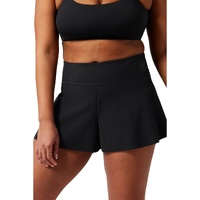 Black Solid Color High Waist Wide Leg Swim Bottom - L thumbnail
