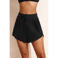 Black High Waisted Drawstring 2-in-1 Side Pocket Color Block Bikini Shorts - S thumbnail