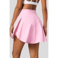 Pink Solid Pocketed Crossover High Waist Swim Skort - L thumbnail