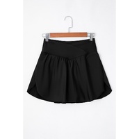 Black Solid Pocketed Crossover High Waist Swim Skort - M thumbnail