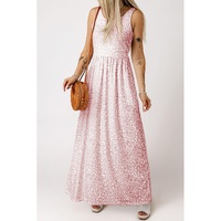 Pink Leopard Print Pocketed Sleeveless Maxi Dress - M thumbnail