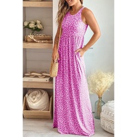 Rose Leopard Print Pocketed Sleeveless Maxi Dress - S thumbnail