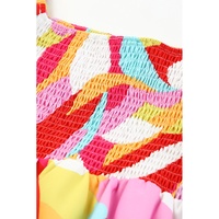 Multicolor Geometric Print Smocked Babydoll Mini Dress - S thumbnail