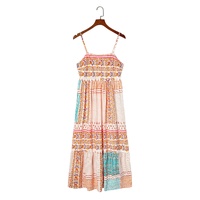 Multicolor Boho Patchwork Print Square Neck Sundress - M thumbnail
