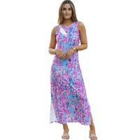 Azura Exchange Purple Abstract Floral Print Sleeveless Maxi Dress - XL thumbnail