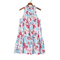 White Frill Mock Neck Sleeveless Tiered Floral Dress - L thumbnail