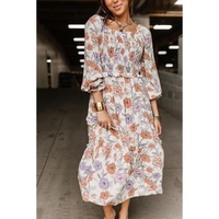 Azura Exchange Multicolor Floral Smocked Long Sleeve Pocketed Dress - L thumbnail