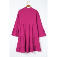 Rose Crinkled Tiered Split Neck Shirt Dress - M thumbnail