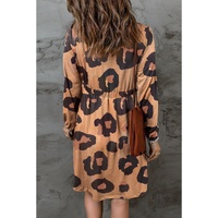 Leopard Print Button Front Bubble Sleeve Loose Knit Dress - S thumbnail