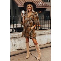 Brown Plaid Pattern Empire Waist Babydoll Dress - XL thumbnail