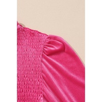 Rose Frilled Neck Smocked Bodice Velvet Dress - L thumbnail