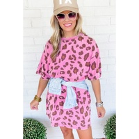 Pink Leopard Mineral Wash Side Pocket Shift Mini Dress - M thumbnail