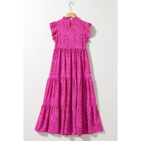 Rose Red Leopard Print Ruffled Trim Tiered Maxi Dress - S thumbnail